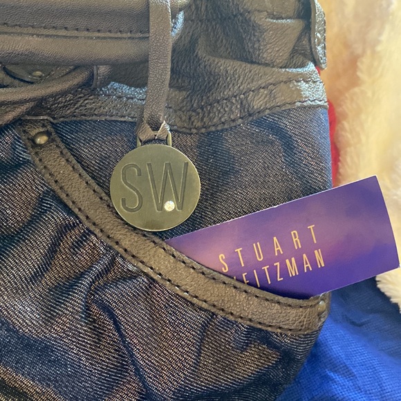 Stuart Weitzman Beautiful Shimmering Bronze Denim Logo Bag NewWithTags - Picture 14 of 15